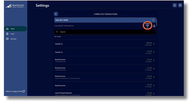 transaction list filter